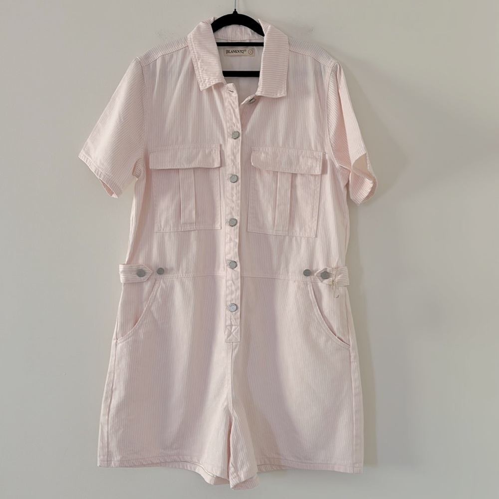 NWT BLANK NYC Boho summer romantic pink pastel Short Sleeve Button-Up Romper